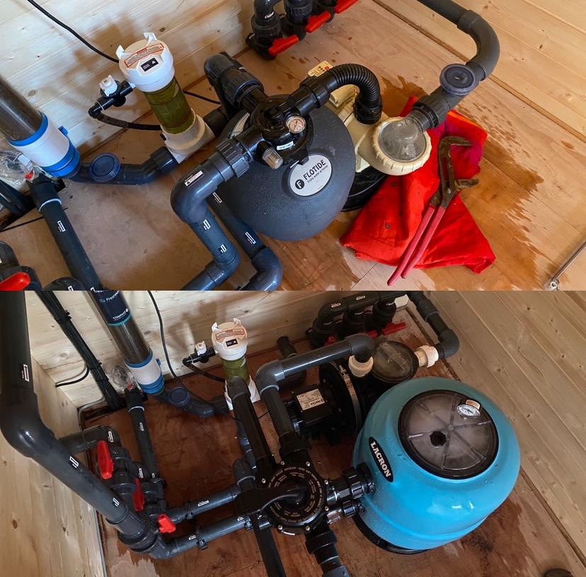 Swimming pool filtration and pump equipment in a timber plant room